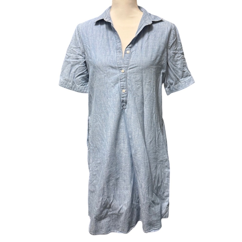 J.McLaughlin Chambray Shirt Dress S Light Blue Excellent Cotton Short Sleeve